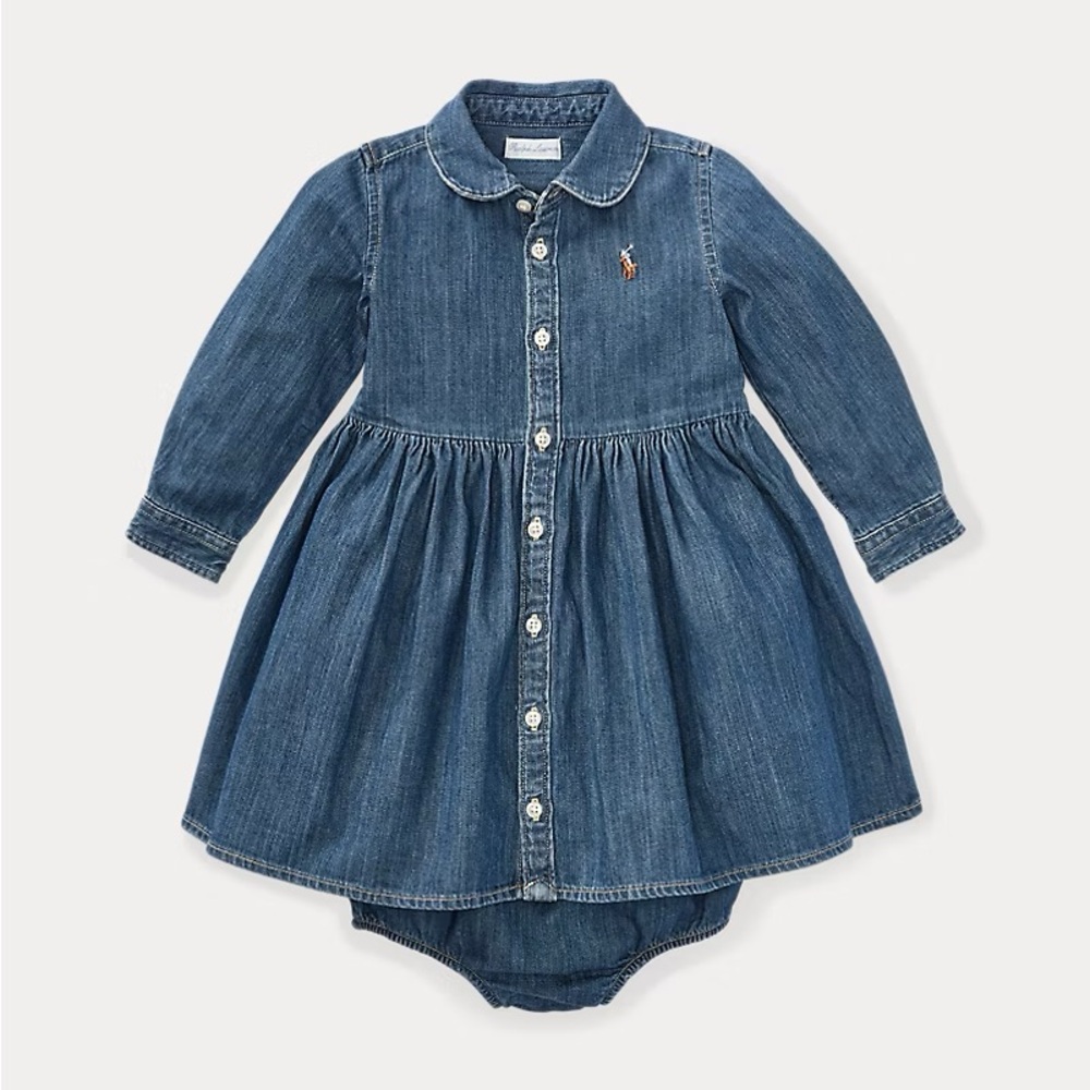 SOLD 12 month Ralph Lauren Denim Long Sleeve Dress with Embroidered Logo